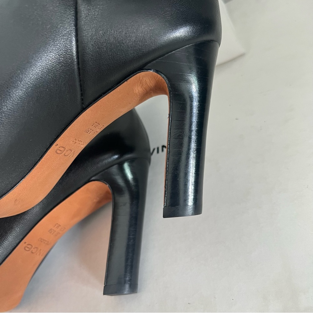 Vince Women’s Elsie Black Leather Peep Toe Ankle Booties Pumps Heel Stretch 5.5 - Picture 8 of 12